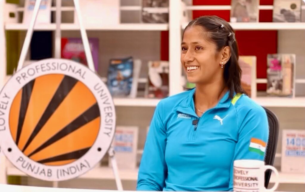 Pooja Singh celebrates after winning gold at the Asian U20 Athletics Championships and setting a new Indian high jump record with a 1.93-metre jump.